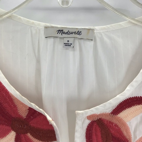 Madewell Fable Embroidered Oversized Top Blouse Floral Boho Casual Red/Wh Size S - Picture 6 of 8